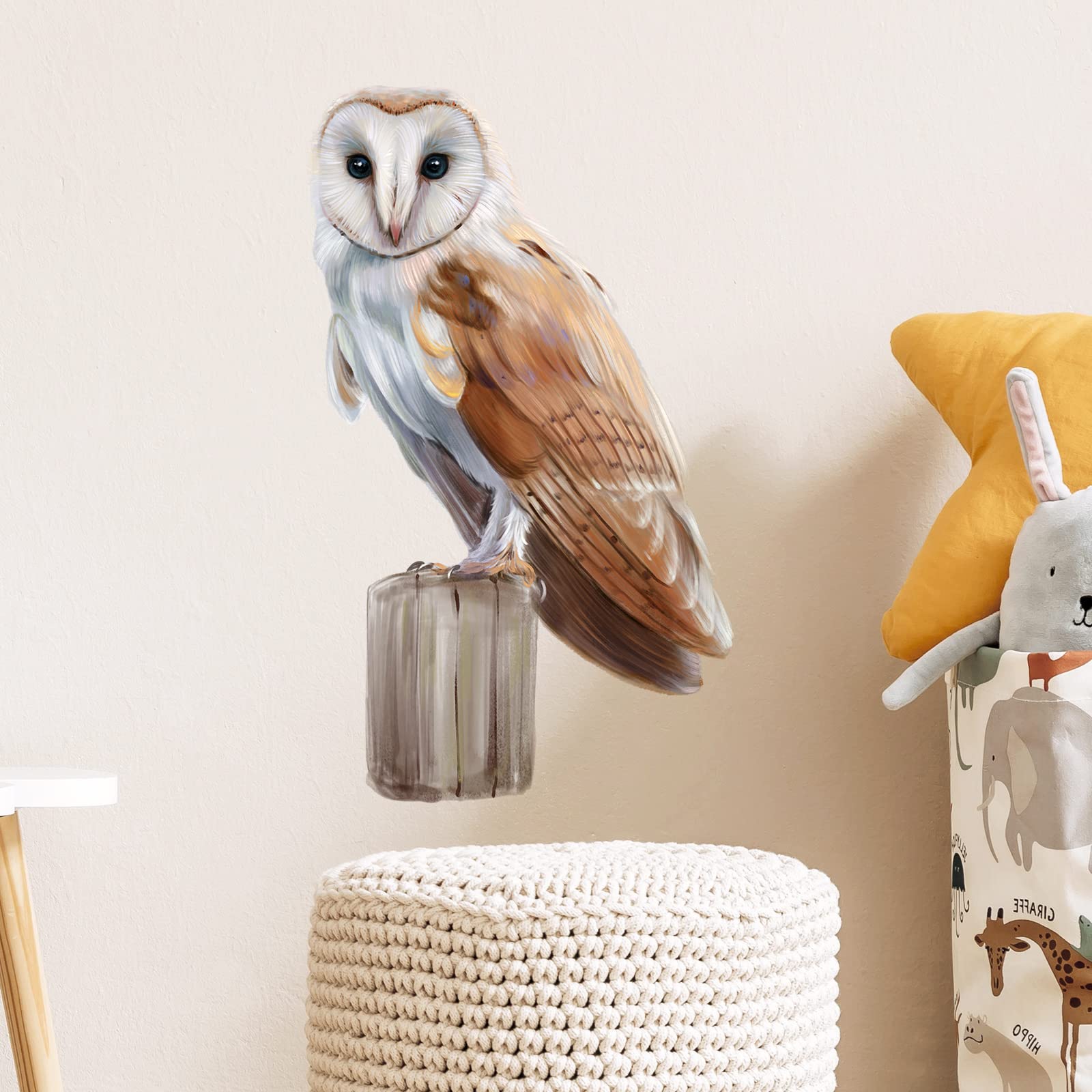 Photo 1 of RoyoLam Barn Owl Standing on Wooden Stake Wall Decal Nursery Animal Bird Wall Sticker Removable Peel and Stick Waterproof Wall Art Decor Stickers for Kids Baby Classroom Living Room Playing Room