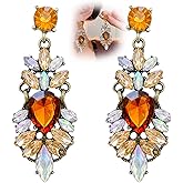 Colorful Rhinestone Large Dangle Chandelier Earrings for Women Chunky Rainbow Big Drop Hanging Statement Earring Trendy Formal Oversized Costume Jewelry