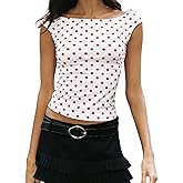 Sunloudy Womens Y2k Polka Dot Tank Boat Neck Sleeveless Crop Vest Top Vintage Aesthetic Coquette Clothes Going Out Blouse