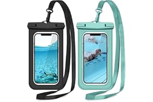 Janmitta Universal Waterproof Pouch[2 Pack],Underwater Dry Bag for iPhone X/XR/XS Max,iPhone 15 14 13 12 Pro Max and Other Phones Up to 7.0",IPX8 Waterproof Case with Lanyard,Black+Green