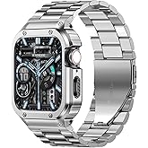 MioHHR Stainless Steel Band and Case Compatible with Apple Watch Band 44mm 42mm (Series 3/2/1), Men Metal Protective Bumper Cover for iWatch Series 6/5/4/3/2/1/SE/SE2/SE3, Silver