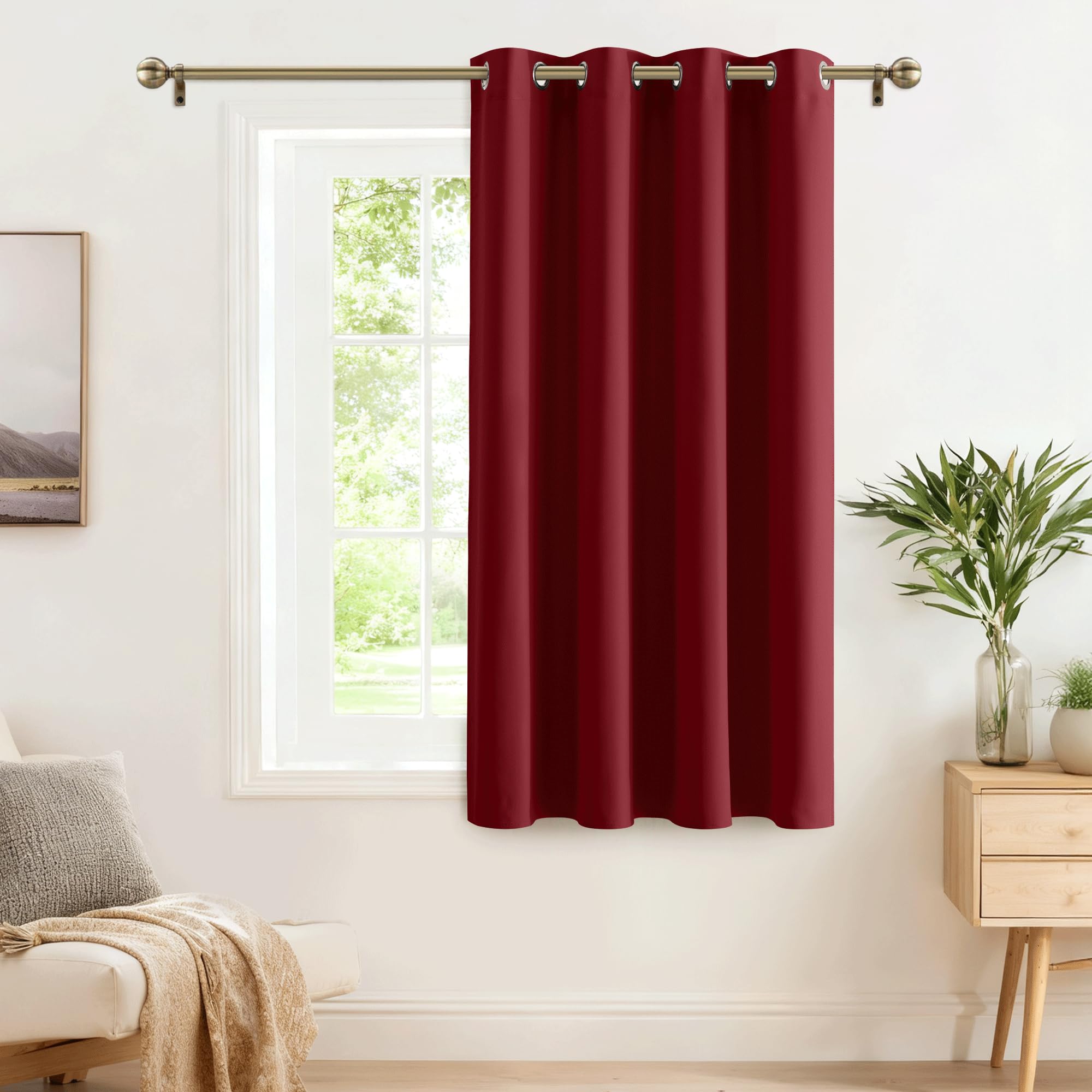 PONY DANCE Single Blackout Curtain - Eyelet Thermal Insulated Christmas Party Decor Curtains for Bedroom, Nursery Room, 1 Panel, W 52 In x L 63 In, Red
