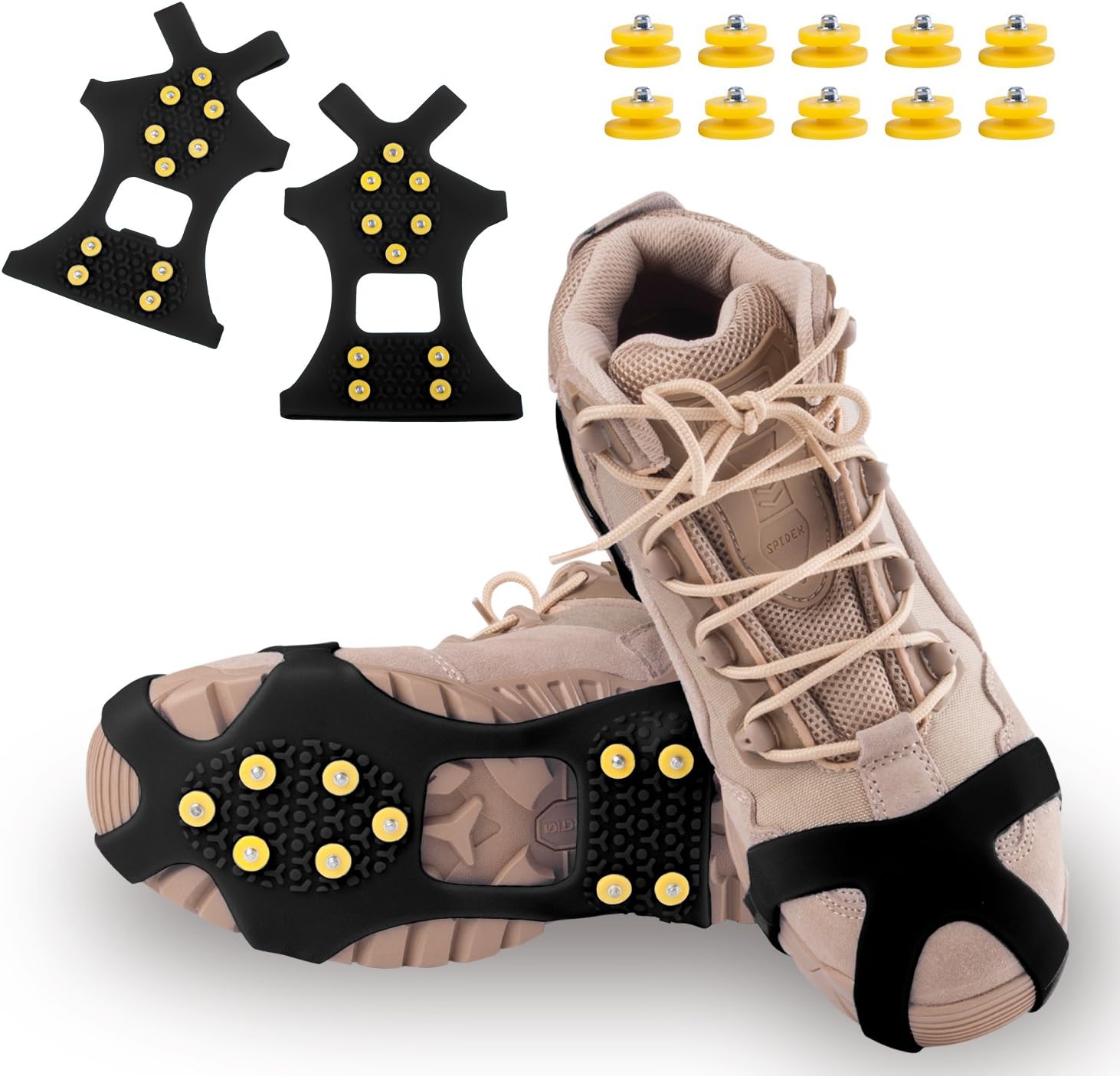 DUALF Traction Cleats, Snow Grips Ice Creepers Over Shoe Boot,Anti Slip 10-Studs TPE Rubber Crampons with 10 Free Studs for Footwear (Blue/Black)