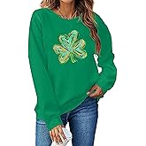Wudlads St. Patrick's Day Sweatshirt for Women Irish Shamrock Graphic Shirts Lucky Leaf Clover Long Sleeve Pullover Tops