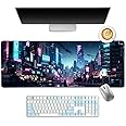 LIMKRIAN Cyberpunk Mouse Pad, Japanese Anime Cat Desk Mat, Neon Tokyo Extended Gaming Mouse Pads for Desktop Computer Laptop Office Work Game Home, 31.5x11.8 in