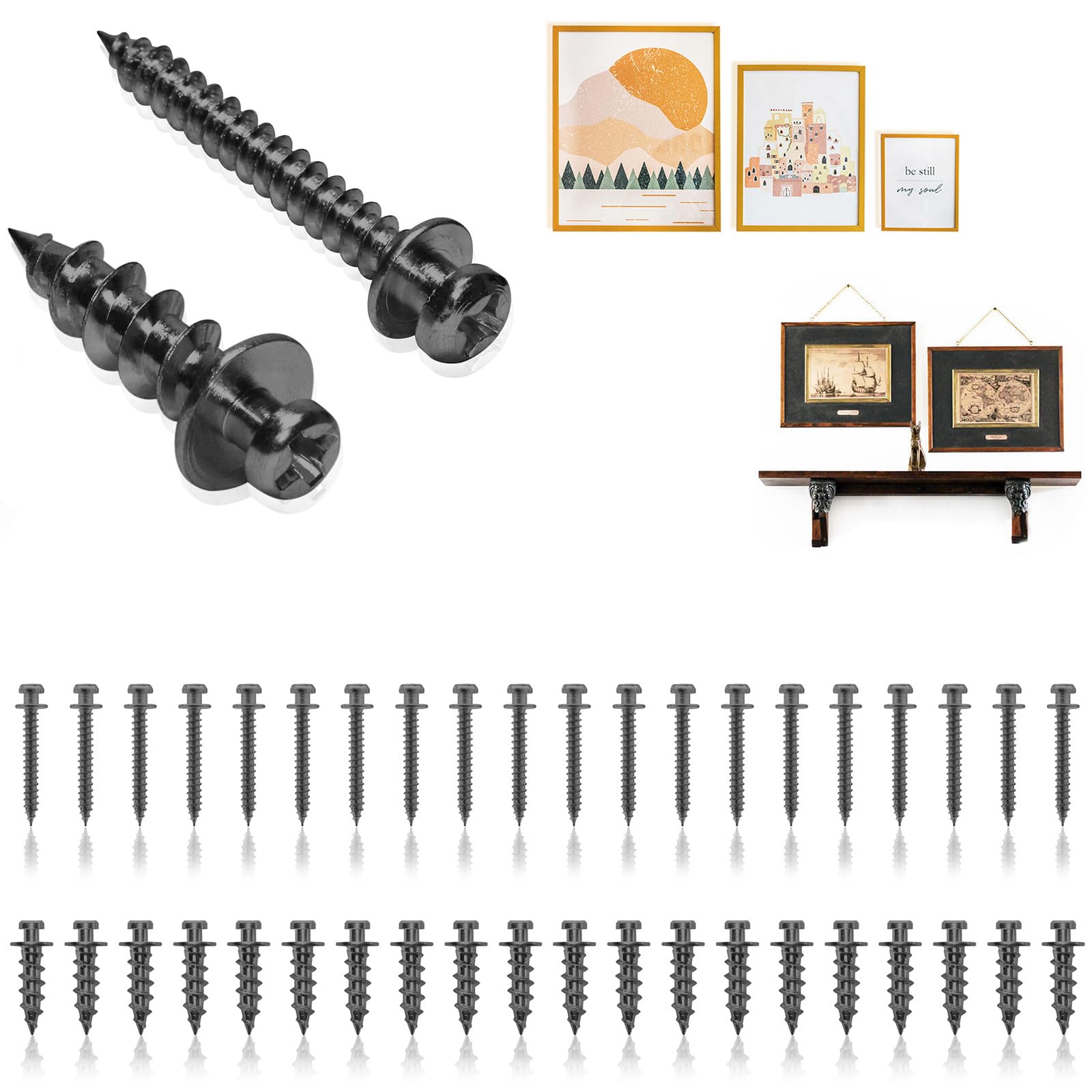 laffeya Bear Claw Picture Hanging Screws, for Picture Frames & Clock & Mirror with frame & Various Wall Decor, Drywall Hanging Hardware Tools (Black, 0.8+1.1 Short)