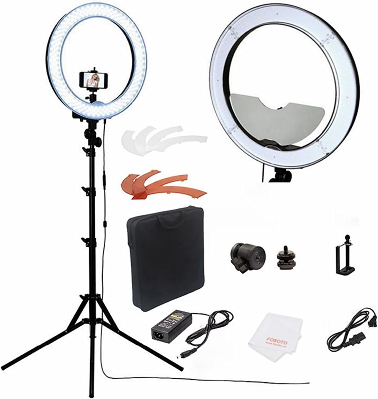 fosoto Camera Photo/Studio/Phone/Video RL-18" 55W 240 LED Ring Light 5500K Photography Dimmable Ring Lamp With Mirror/Tripod