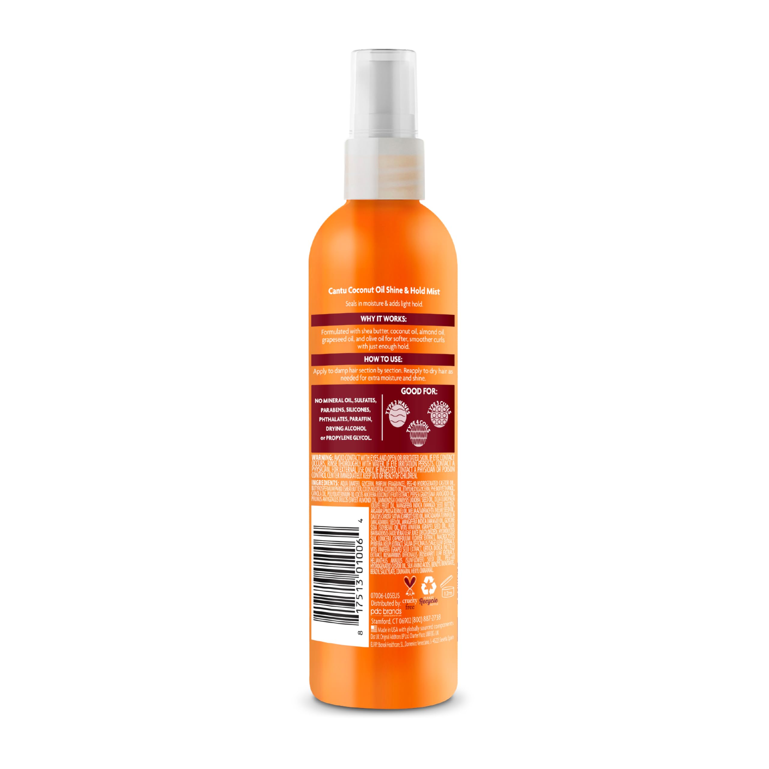 Cantu Coconut Oil Shine & Hold Mist for Natural Hair, 8 fl oz | with Shea Butter
