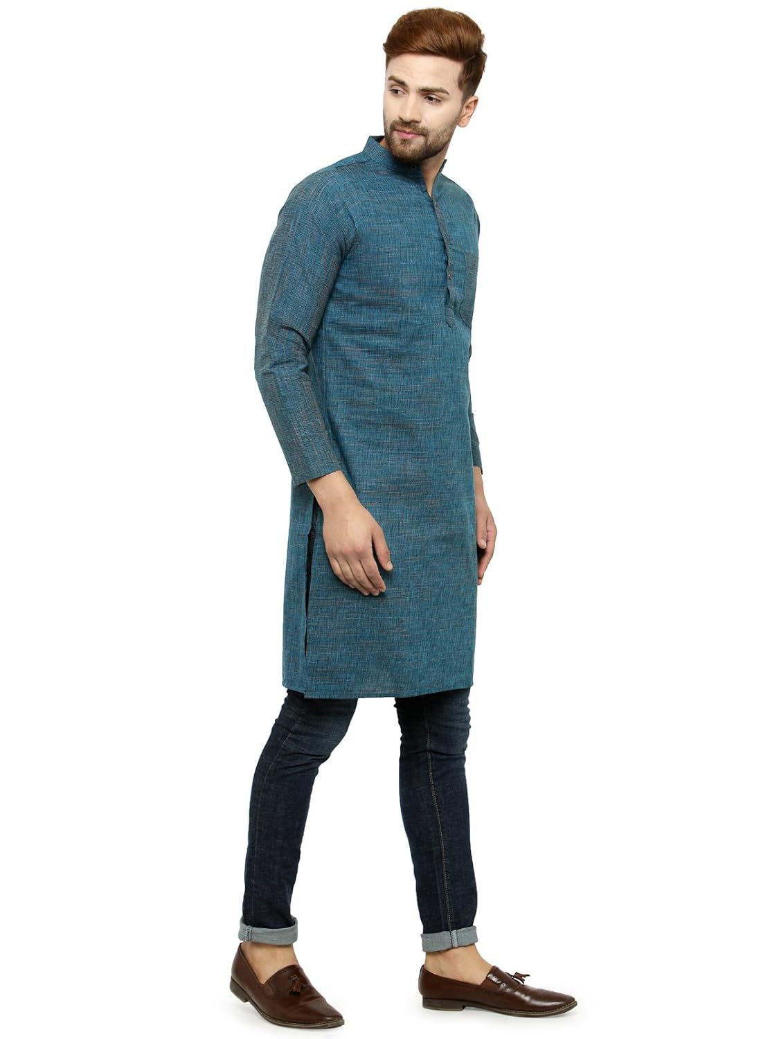 enchanted drapes mens' solid cotton long kurta