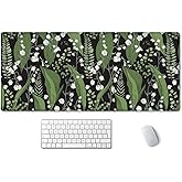 SSOIU Desk Mat, Extended Gaming Mouse Pad 35.5x15.7 in, Large Non-Slip Rubber Base Mousepad with Stitched Edges, Waterproof Keyboard Mouse Mat Desk Pad for Work, Game, Office, Home - Floral Botanical