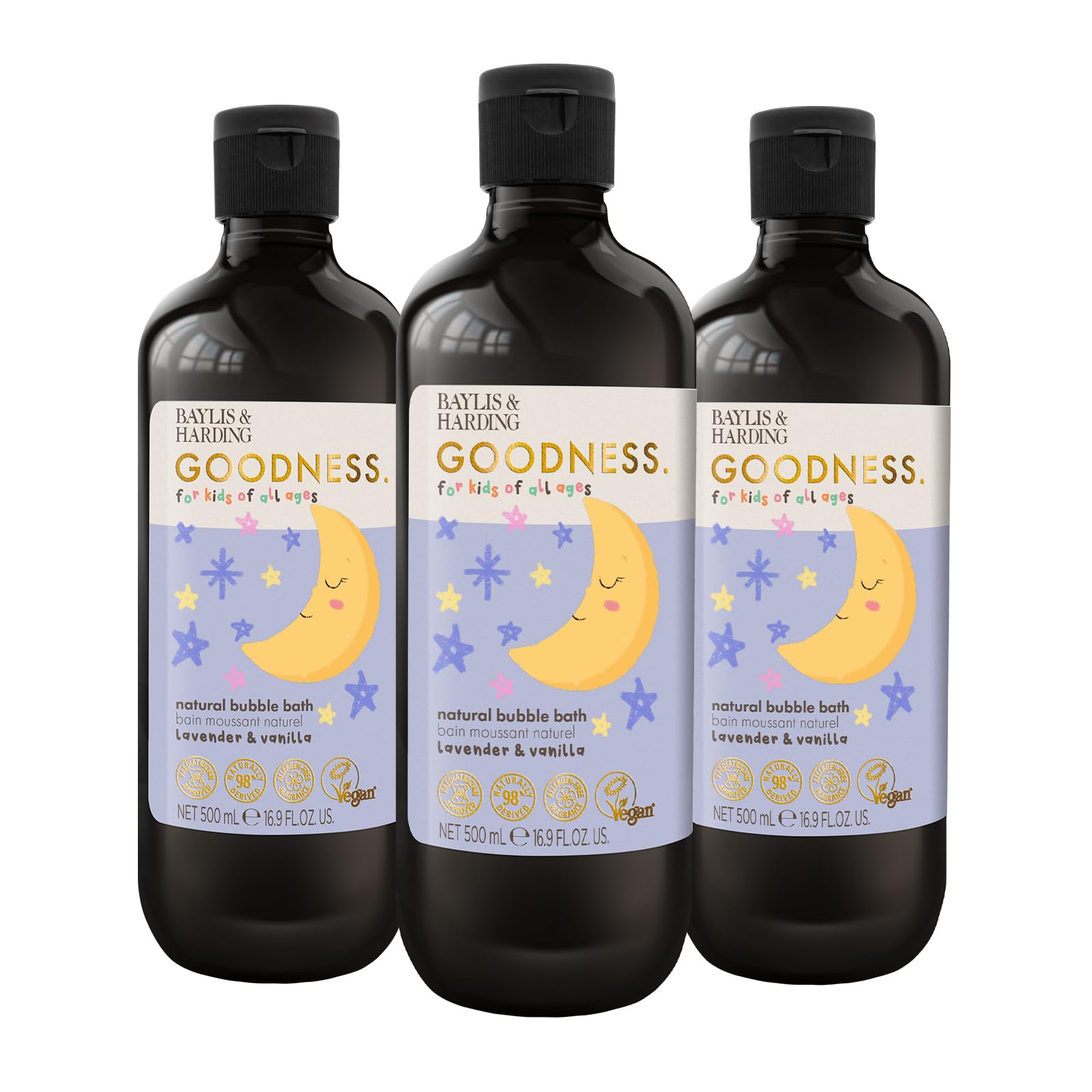 Baylis & Harding Goodness Kids Lavender & Vanilla Natural Bubble Bath, 500 ml (Pack of 3) - Vegan Friendly