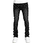 Rhinestone Skinny Stacked Jeans Mens Straight Leg Jeans Casual Pants Slim Fit Jeans Vintage Grunge Hip Hop Pants