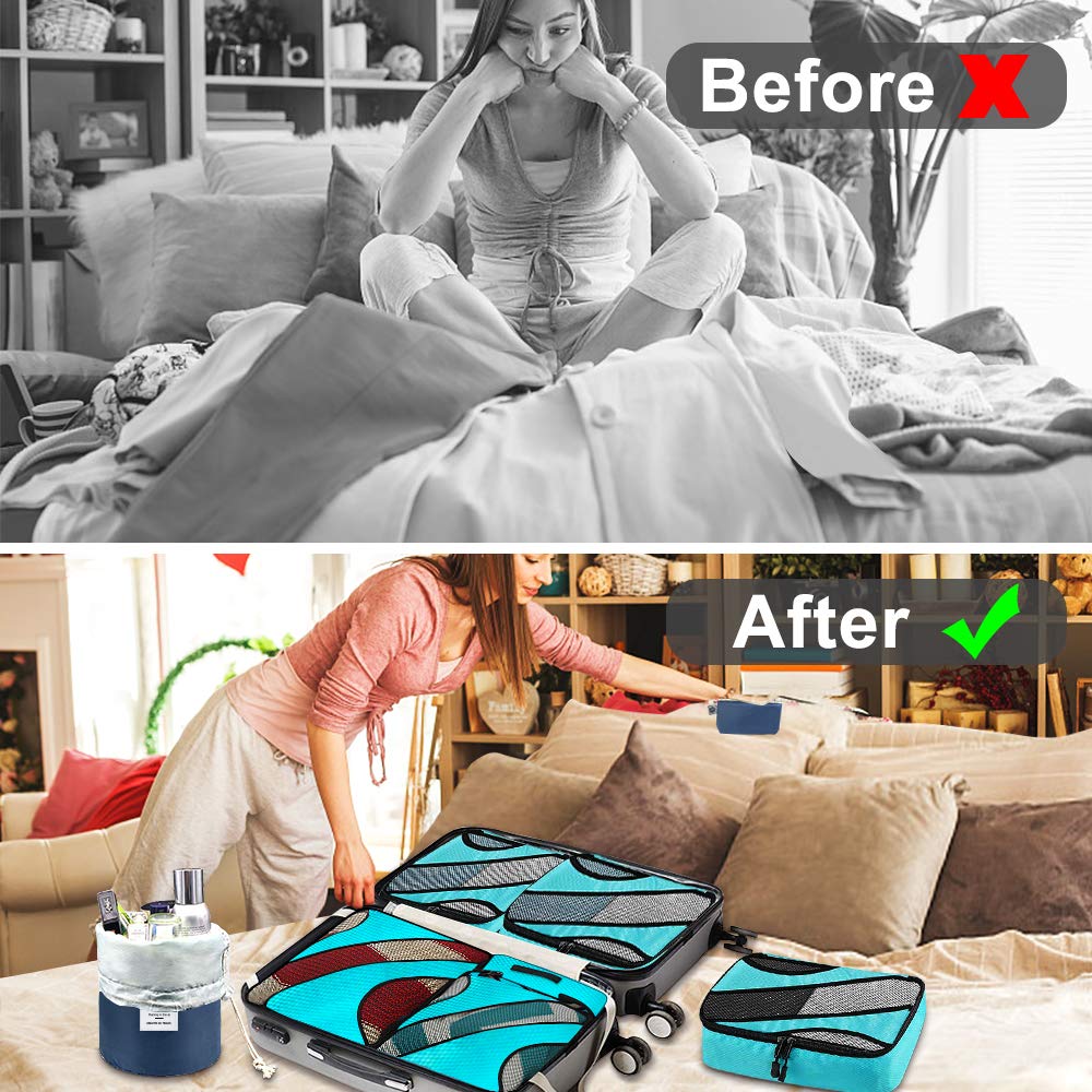 aKing Packing Cubes,7 PCS Travel Cubes Waterproof Luggage Organizer with Cosmetic Bag Travel Accessory for Suitcases