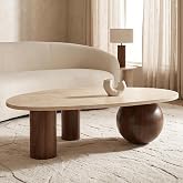 Hyfirm 55" Travertine-Look Cloud Coffee Table for Living Room Bedroom | Irregular sculptural top, spacious surface and stable three-leg walnut-finish base
