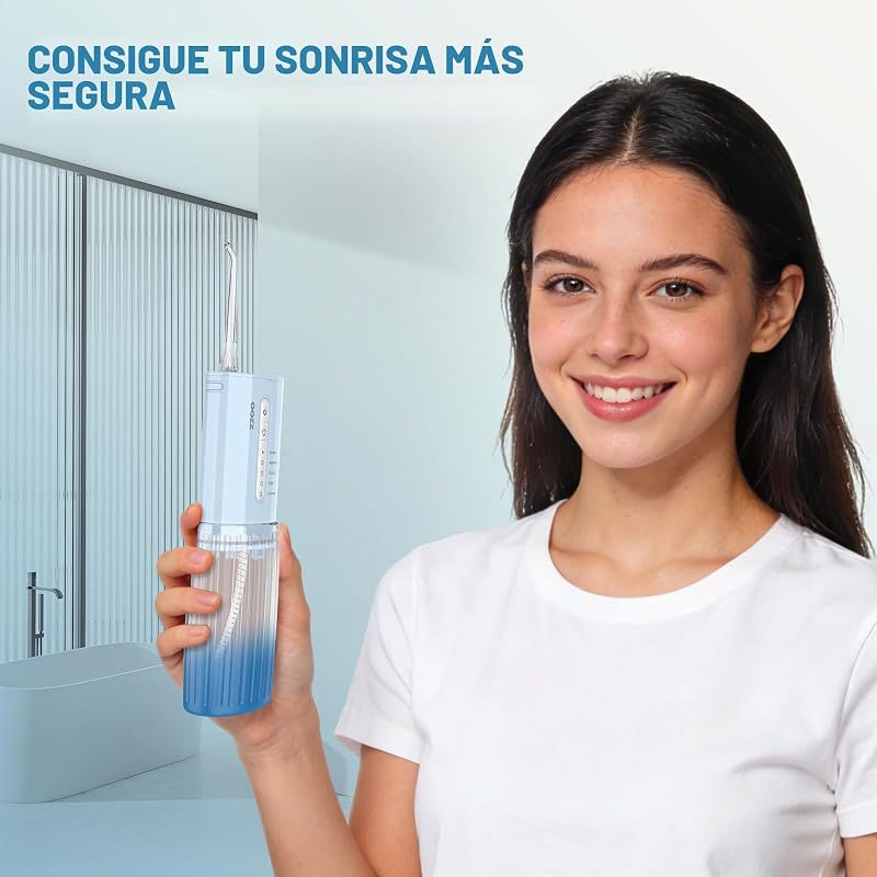 Irrigador oral de viagem, irrigador oral sem fios de bolso, 5 modos de pressão, 6 pontas de jato, design compacto USB recarregável (Gradient Blue) — foto 3 de 8