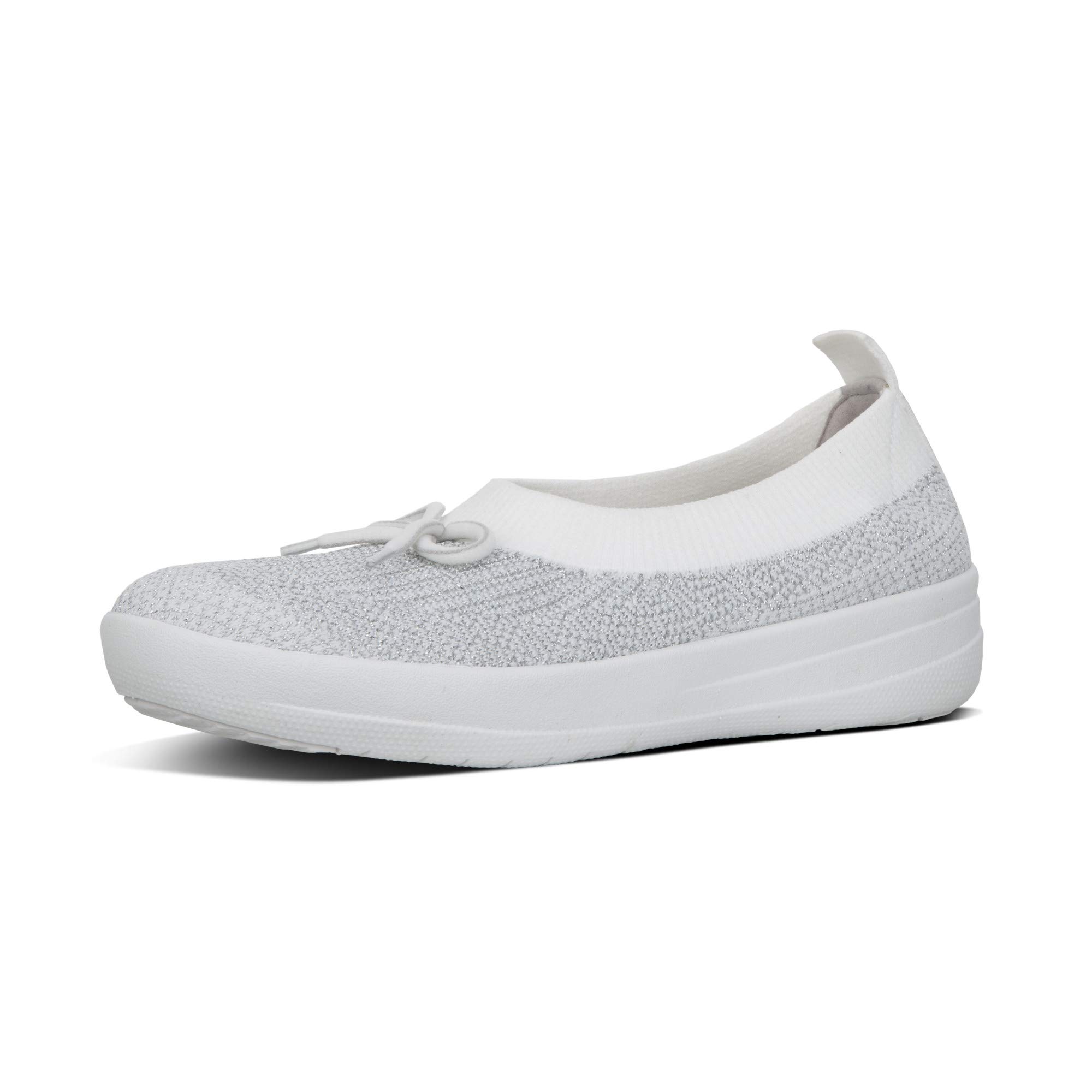 Fitflop UBERKNIT BALLERINA WITH BOW - METALLIC, Women’s Closed Toe Ballet Flats, Multicolour (Metallic Silver/Urban White 567), 5.5 UK (38.5 EU)