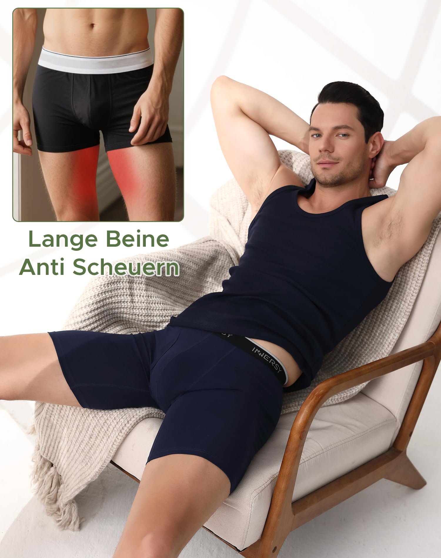 INNERSY Boxershorts Herren Lang Unterhosen Männer Baumwolle Sport Unterwäsche Retroshorts 3 Pack (L, Schwarz/Grau/Marineblau) 2
