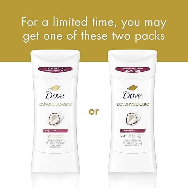 DOVE ADVANCED CARE ANTIPERSPIRANT DEODORANT STICK CARING COCONUT FOR HELPING REPAIR SKIN BARRIER AFTER SHAVING, WITH 72-HOUR SWEAT & ODOR PROTECTION, 2.6 OZ