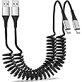 Coiled USB C Cable for Car 2Pack, 3A USB Type C Charger Cable Fast Charging, Retractable USB A to USB C Charge Cord for iPhon
