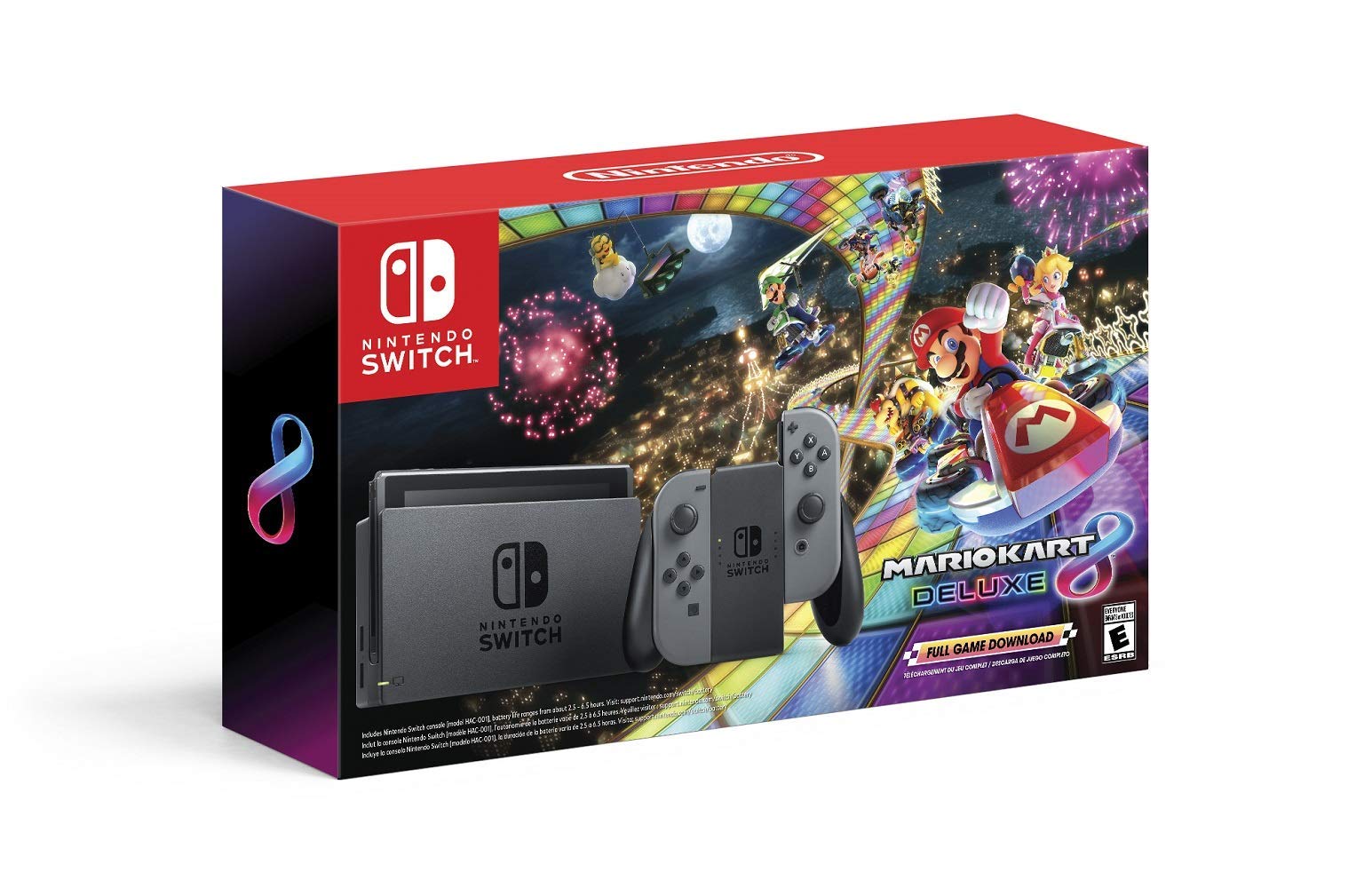 Nintendo Switch w/ Gray Joy-Con + Mario Kart 8 Deluxe (Full Game Download) - Switch (Renewed)