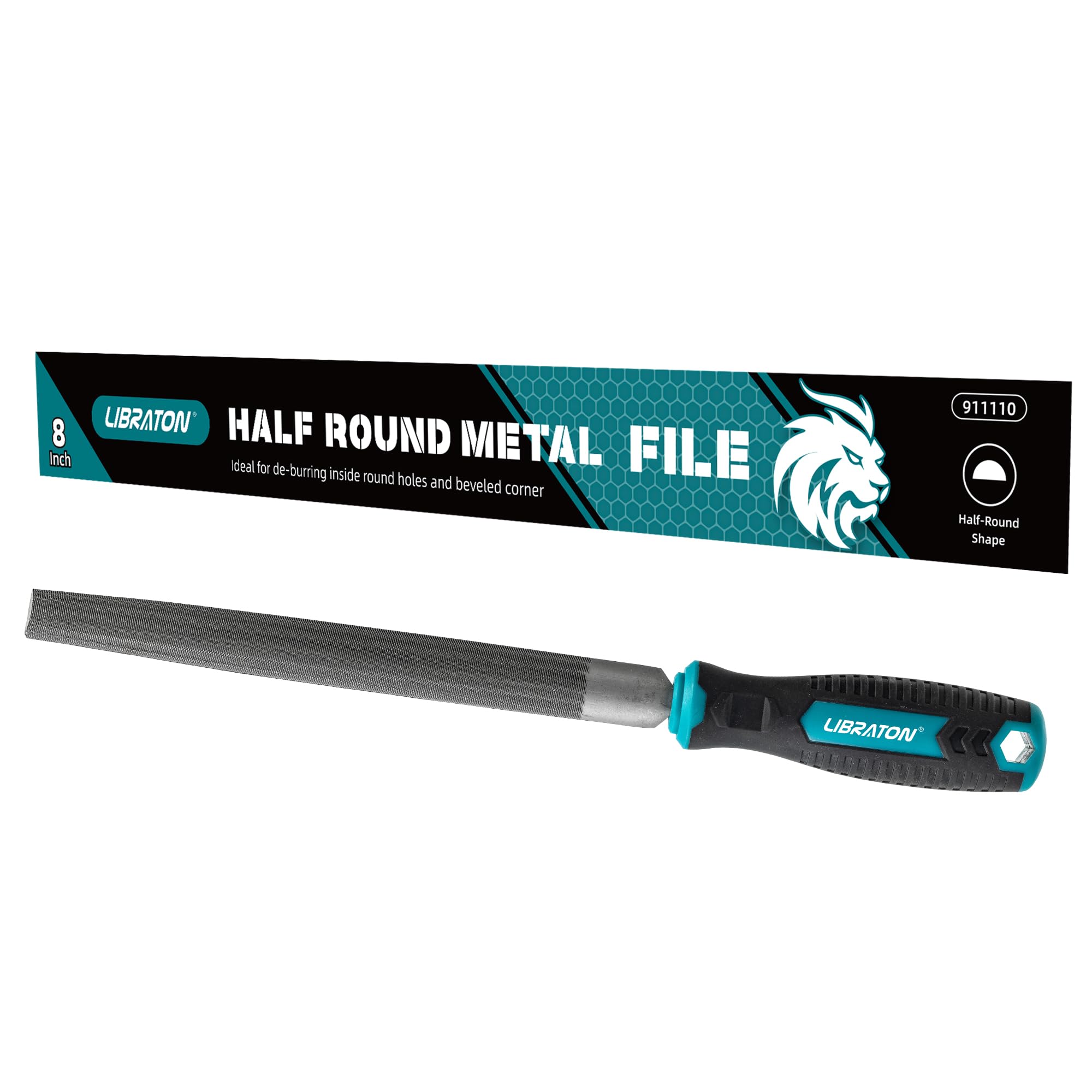 LIBRATON 8-Inch Half Round Metal File, Metal File Tool, High Carbon Steel File with Ergonomic Handle, Hand File for Metal, Metalworking, Wood, Plastic, File for Refining, Shaping and Scraping