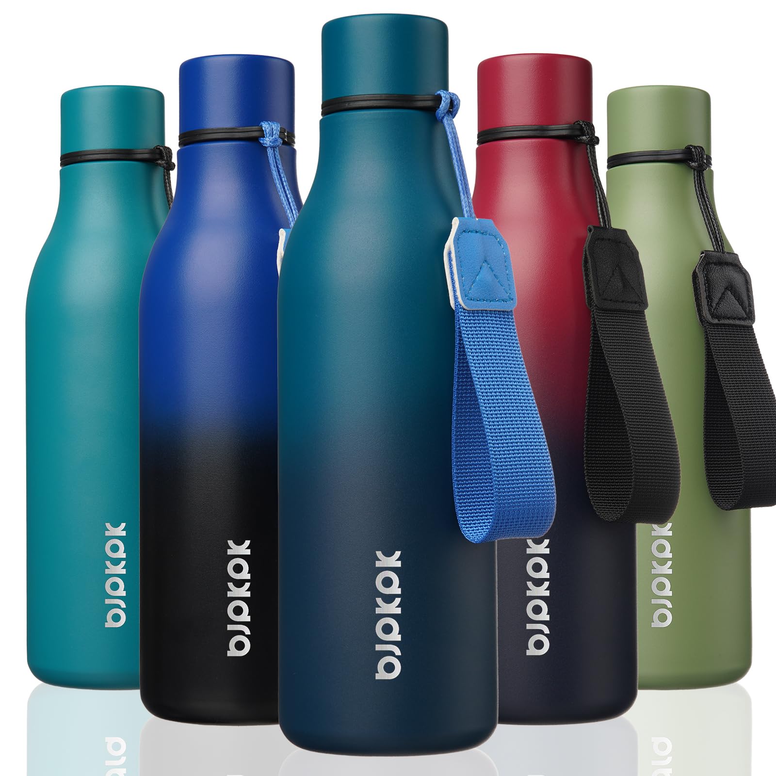 Photo 1 of BJPKPK Insulated Water Bottles, 18 oz Stainless Steel Metal Water Bottle with Strap, BPA Free Leak Proof Thermos, Mugs, Flasks, Reusable Water Bottle for Sports & Travel, Sea
