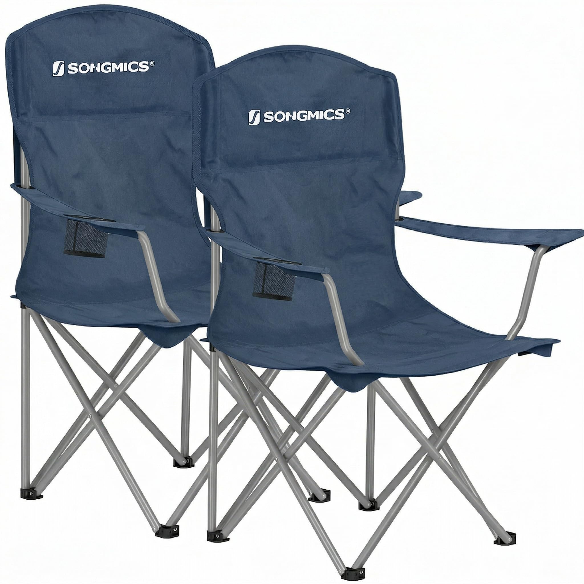 SONGMICS Set of 2 Folding Camping Chairs, Comfortable, Heavy Duty Structure, Max. Load Capacity 330 lb, Outdoor Chair with Cup Holder, for Camping, Garden, Fishing, Terrace, Twilight Blue UGCB008Q02 Image