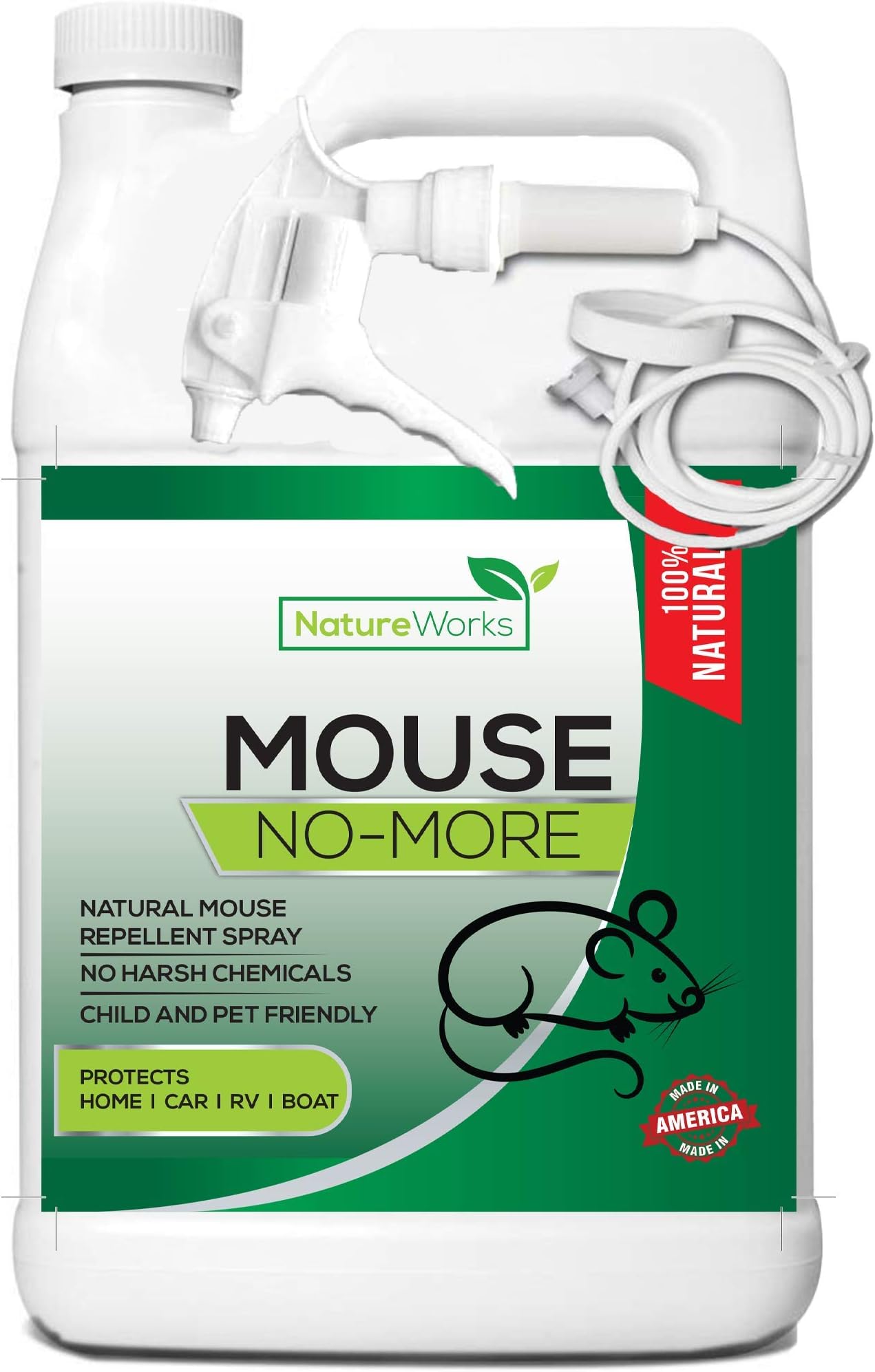 Mouse No More I Rodent Repellent Spray I Mice Rat & Squirrel Deterrent I Car & RV Defense | Natural Organic Peppermint Oil | Indoor + Outdoor | Pet Safe (Half-Gallon 64oz)