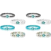 Bonuci Turtle Bracelet 4 Pieces Sea Turtle Beads Ocean Bracelets Natural Stone Turquoise Stretch Bracelet Gifts for Women Men
