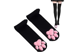 Cat Paw Thigh High Socks Golves, Girls Women Cosplay Soft 3D Toe Beans Mittens Kitten Paw Pad Stockings