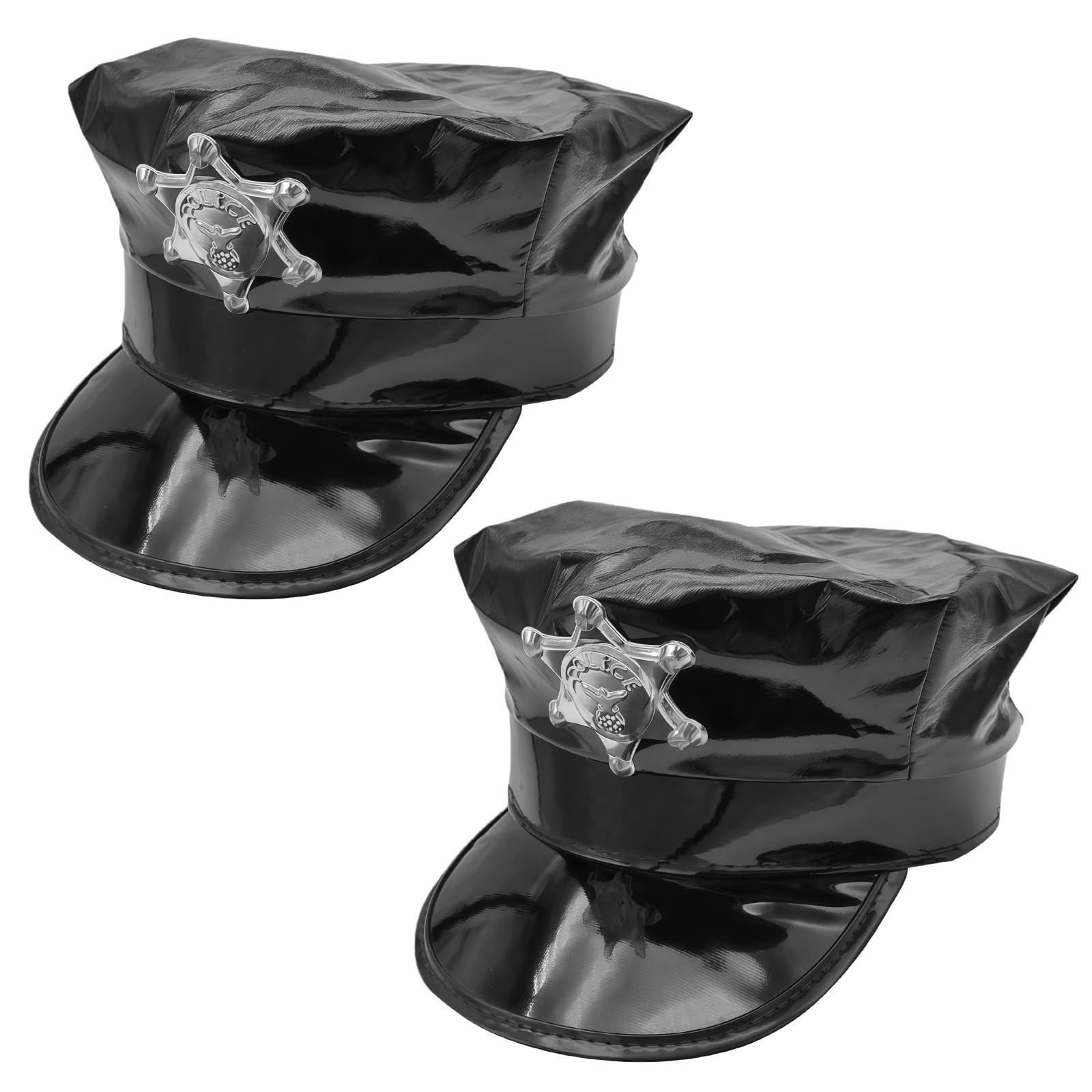2 Pcs Adult Police Hat Men Police Costume Hat Police Caps Women British Policeman Helmet Outfit for Halloween Cops Cosplay Black Badge Police Officer Cap for Men Women Carnival Party Accessory