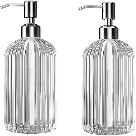 Amazon 500ml ソープディスペンサー シャンプーボトル ディスペンサー ガラス製 おしゃれ ア ステンレスポンプ キッチン バスルームで使用可能 2枚 ソープ シャンプー用ディスペンサー ホーム キッチン オンライン通販