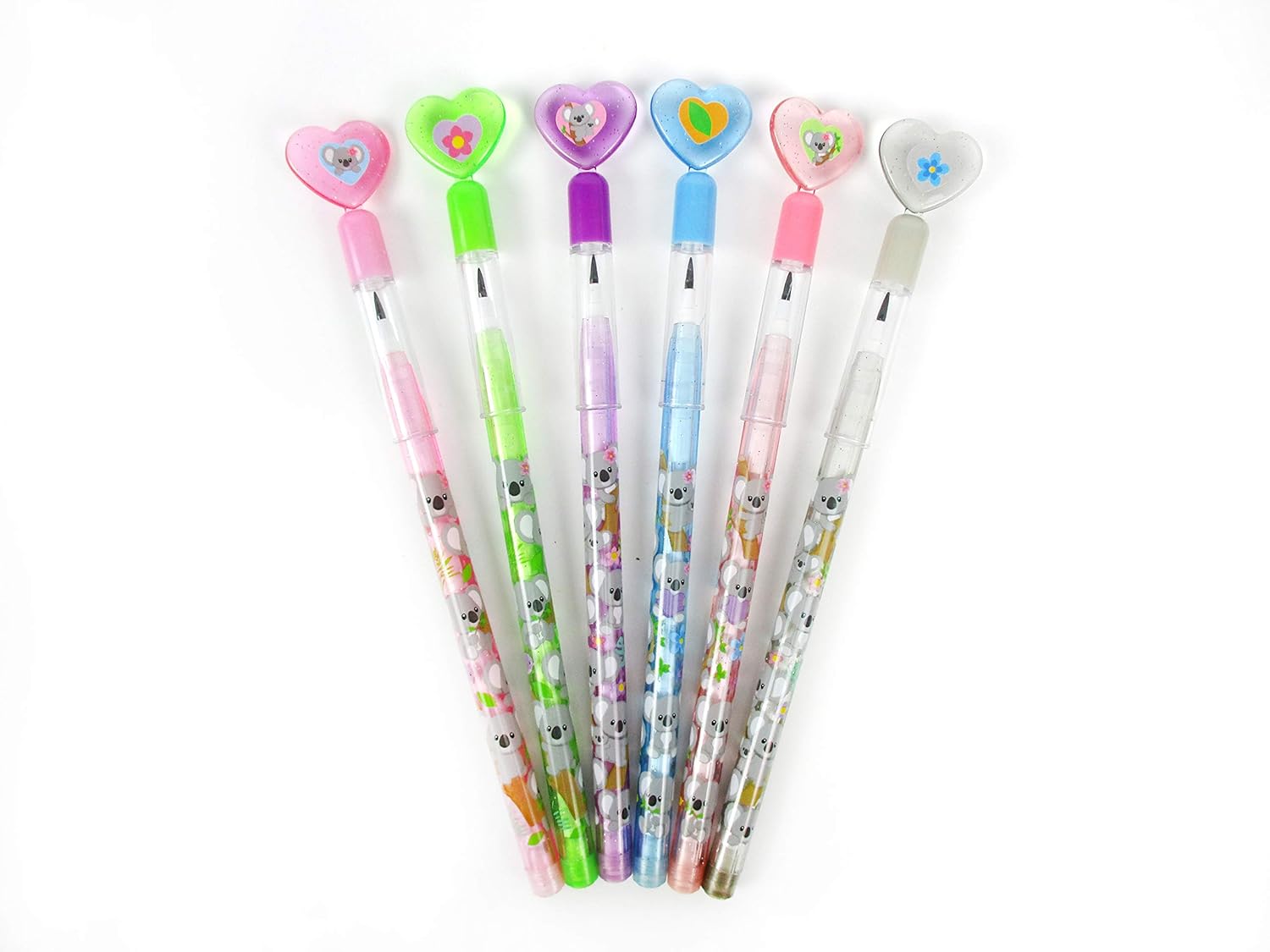 TINYMILLS 24 Pcs Koala Multi Point Stackable Push Pencil Assortment with Eraser for Koala Birthday Koala Party Favor Prize Carnival Goodie Bag Stuffers Classroom Rewards Pinata Fillers: Toys & Games