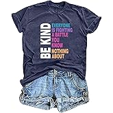 AMWIPE Be Kind Shirt for Women Short Sleeve Graphic Tee Teacher Kindness Positive Message Tshirt Casual Summer Tops