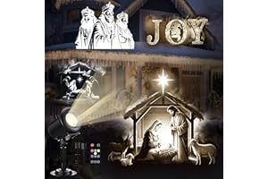 Aurelema Christmas Nativity Scene Projector Lights, 2025 Upgrade 3D Dynamic Joy Jesus Christian Outdoor Indoor Xmas Decorations Lights, 4-Color, 12 HD Effects with Remote for Wall Window