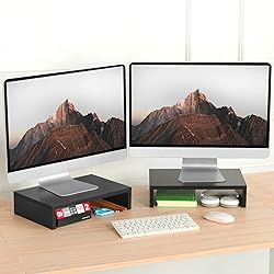 TEAMIX 2-Tier Wood Monitor Stand Riser for 2