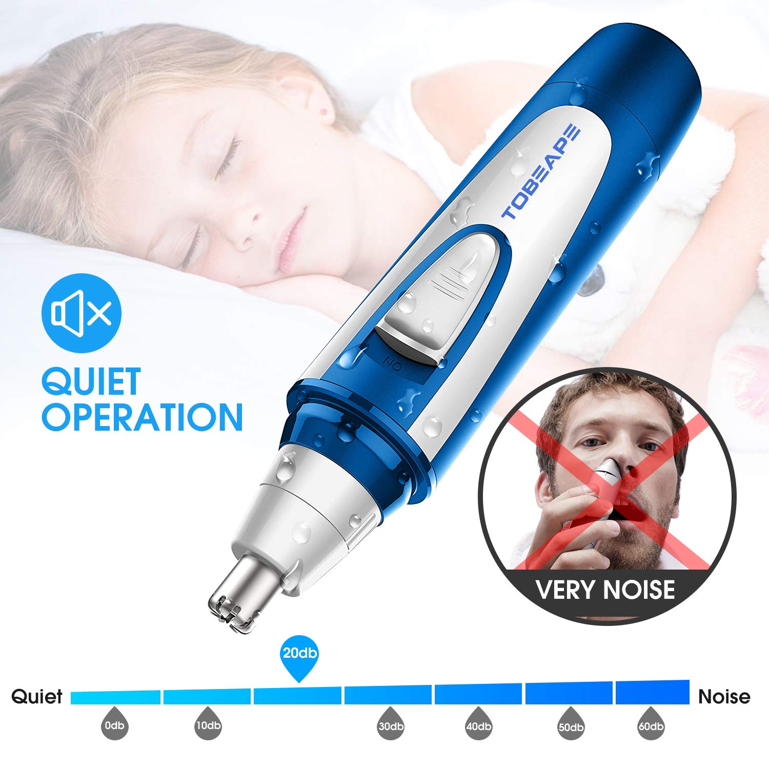 Tobeape Mute Design Nose Trimmer and Ear Hair Trimmer for Men Women, Wet/Dry Nose Hair Clippers Painless Trimming with Dual Edge Blades & Vacuum Cleaning System