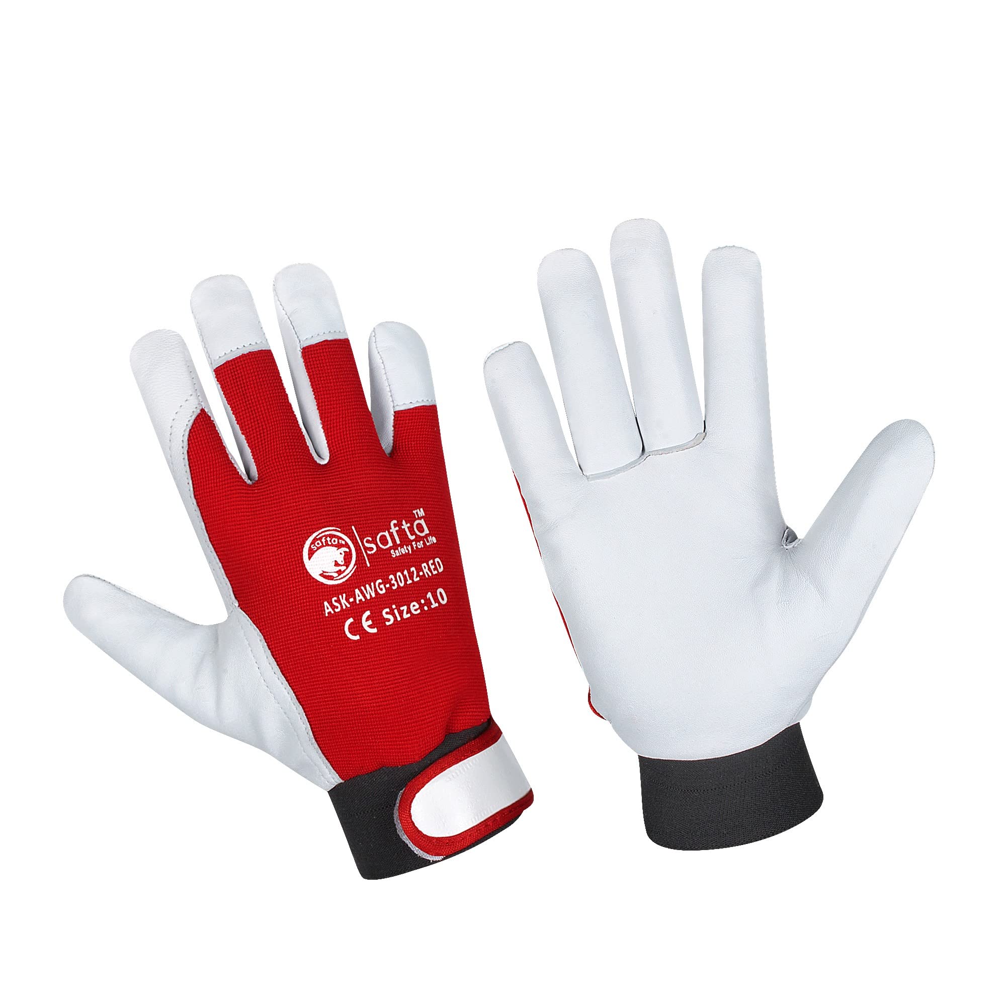 SAFTA Thornproof Gardening Gloves with Thermal Lining, Premium Sheep Leather Work Gloves, Breathable Spandex Back, Secure Velcro Fit for Outdoor, Construction (SIZE:10, Red, Blue)(Red)