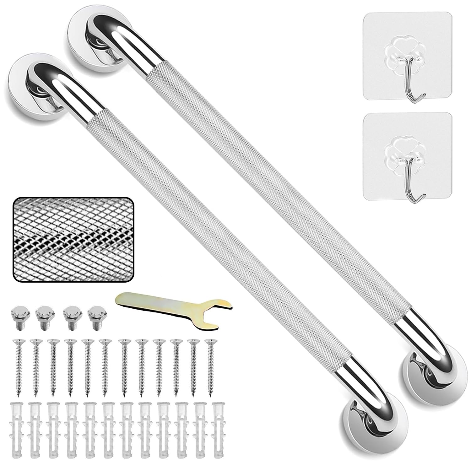 2 Pack 20inch Grab Bar Rail, 304 Stainless Steel Non-Slip Bathroom Chrome Grab Rail, Non-Slip Disability Auxiliary Handle, Safety Handle for Kitchen Bedroom Bathtub, Shower, Steps, Indoor/Outdoor