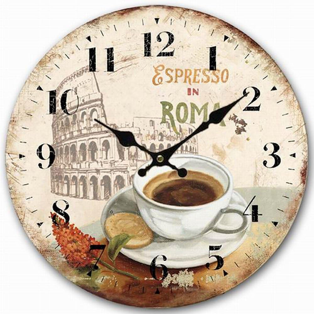 Round Wall Clock, Eruner Roman Style Decorative Wooden Clock 12-inch Country Cottage Kitchen Living Room Timepiece Sturdy Office Home Accessories Wall Decoration