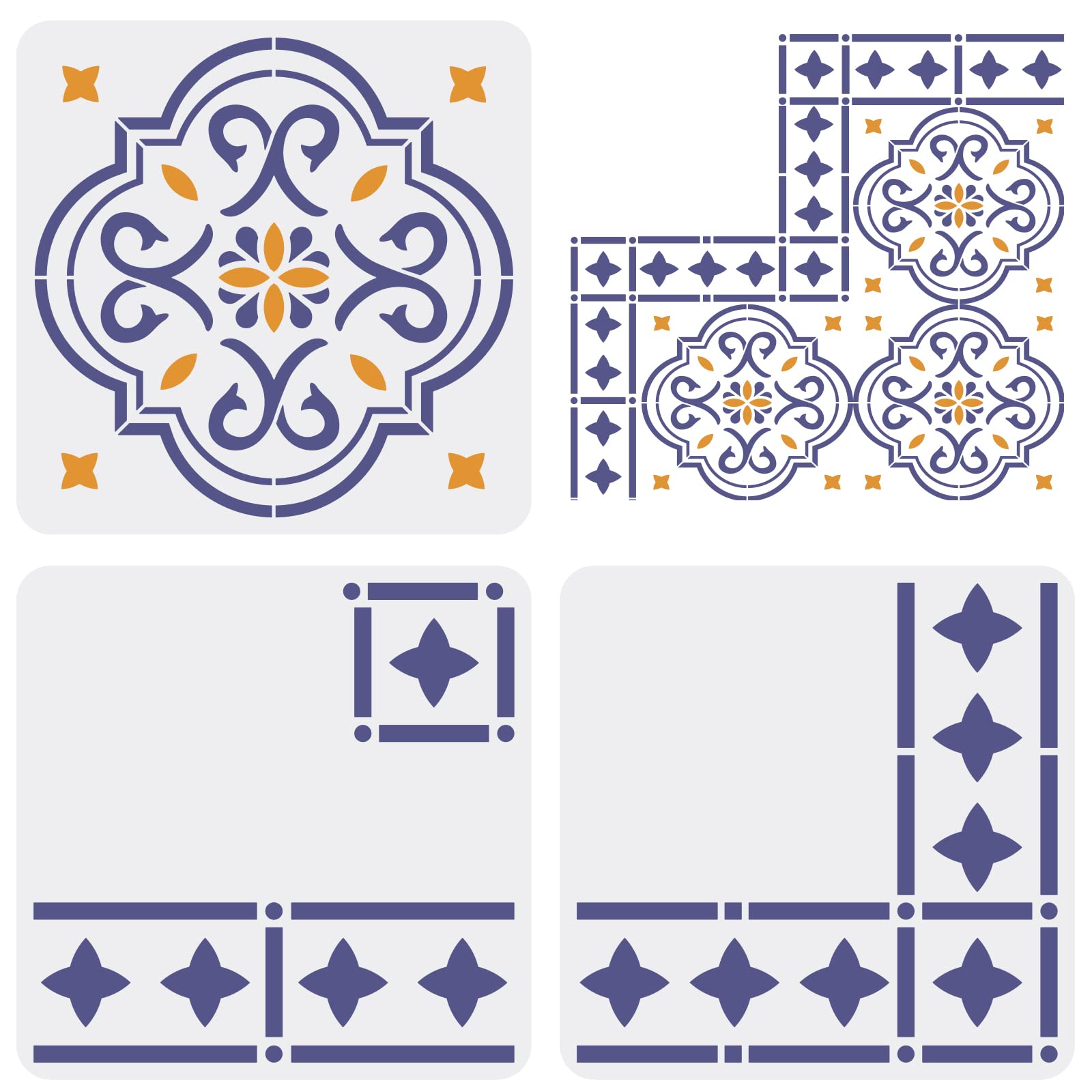FINGERINSPIRE Set of 3 Tile Stencils 30 x 30 cm Reusable for Borders and Corners Moroccan Wall Stencils for Painting Concrete Stencils for Terrace, Tiles, Walls