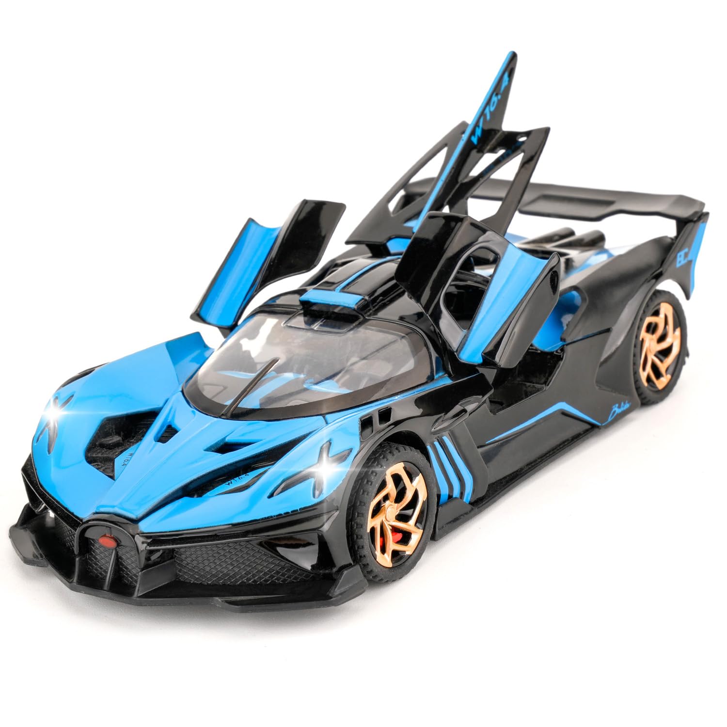TGRCM-CZ 1/32 Bugatti Bolide Sports Model Car, Zinc Alloy Pull Back Toy Car with Sound and Light for Kids Boy Girl Gift(Blue)