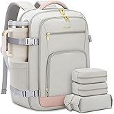 LOVEVOOK Large Travel Backpack For Women, 50L Carry On Backpack Flight Approved, TSA Personal Item Bag, Waterproof Laptop Backpack Fits 18 Inch Laptop, Business Weekender Overnight With 3 Cubes, Grey
