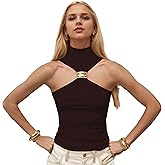 Sexy Dressy Halter Neck Tops for Women Pleated Twist Front Tank Tops Slim Fit Hollow Out Backless Cami Top