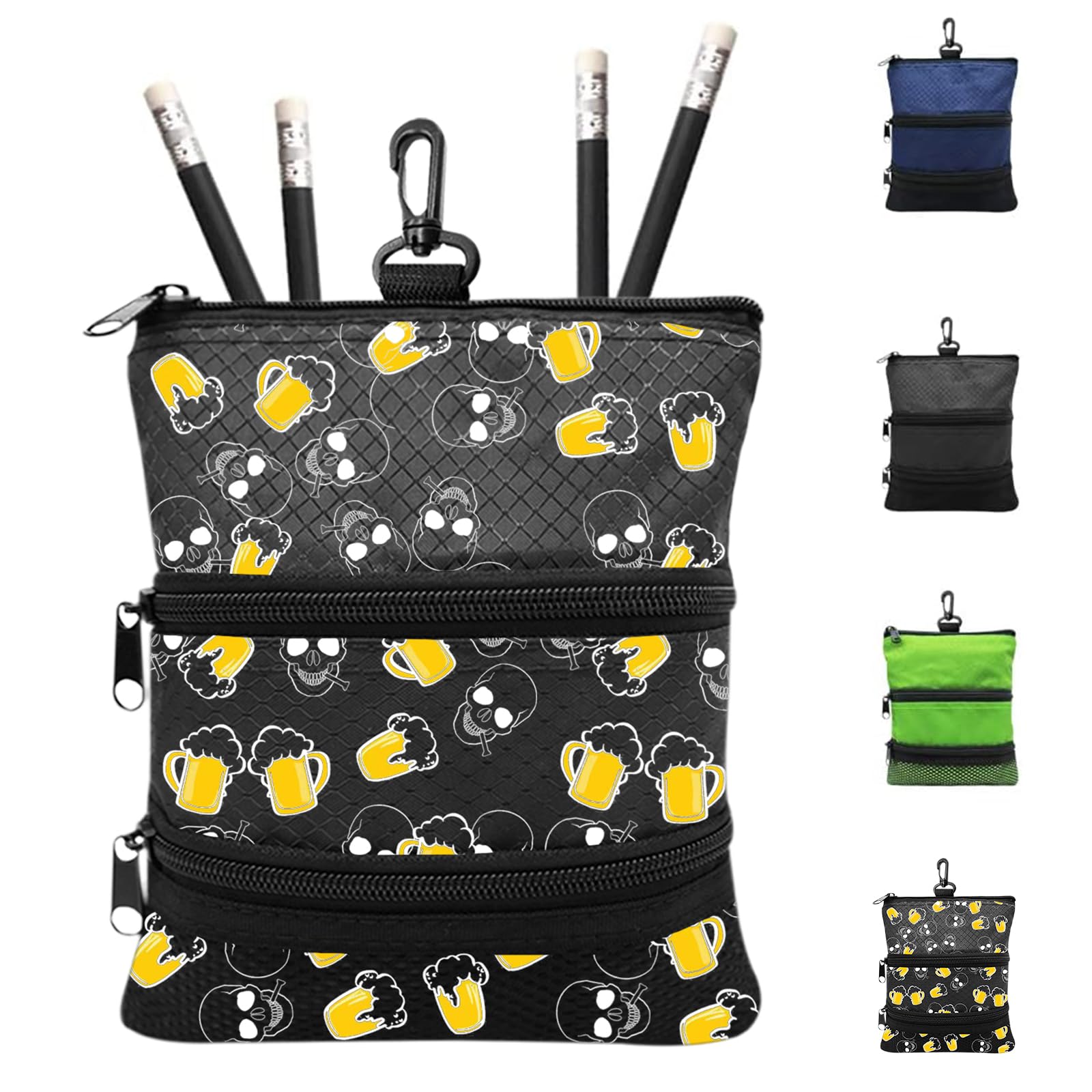 FINGER TEN Golf Pouch Bag Ball Holder Valuable for Men Women,Golf Storage Zipper Handbag Pocket with Gear Clip Hook to Attach Bag Lightweight Portable Accessories Color Green Grey Blue (Black)