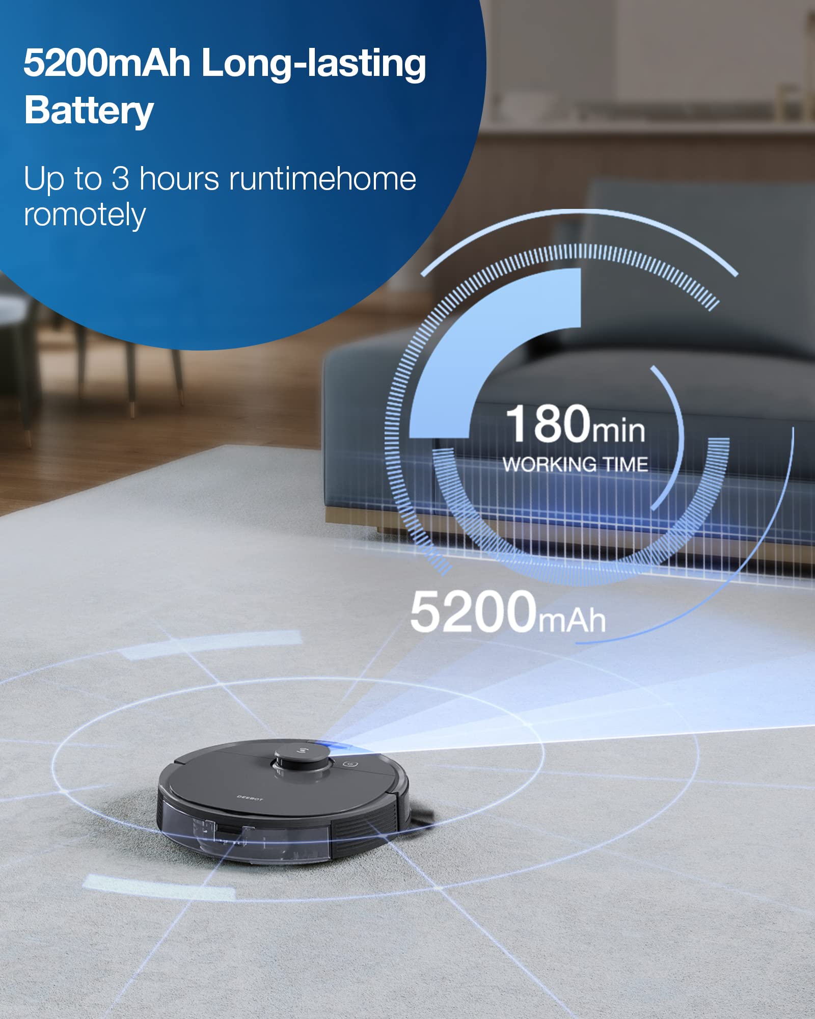 Ecovacs Deebot T8 Robot Vacuum and Mop Cleaner, Precise Laser Navigation, Multi-floor Mapping, Intelligent Object Avoidance, Full-customize clean, No-go and No-mop Zones, Auto-empty Station Compatible - View 6