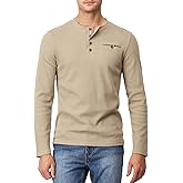 H2H Men's Casual Slim Fit Henley Cotton Shirts Long Sleeve Lightweight Waffle Fabric
