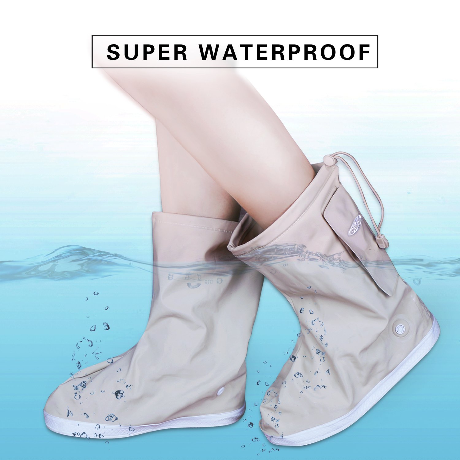 Rain Shoe cover, Rain Boot Waterproof with Velcro and Adjustable Tied Rope Defend for Rain, Snow, Mud