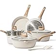 CAROTE Pots and Pans Set Nonstick, White Granite Induction Kitchen Cookware Sets, 10 Pcs Non Stick Cooking Set w/Frying Pans 