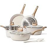 CAROTE Pots and Pans Set Nonstick, White Granite Induction Kitchen Cookware Sets, 10 Pcs Non Stick Cooking Set w/Frying Pans 